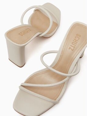 Schutz Chessie Ivory Leather Strappy Heeled Mule Sandals 8
